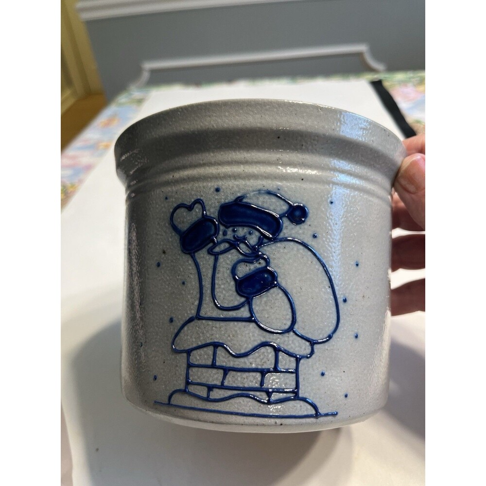 Eldreth Salt Glaze Santa on Chimney Pottery Crock Jar Signed David 1997